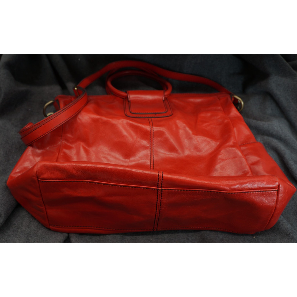 HOBO Sheila Large Satchel Crossbody Shoulder Bag Red Polished Leather Carryall - Picture 13 of 15